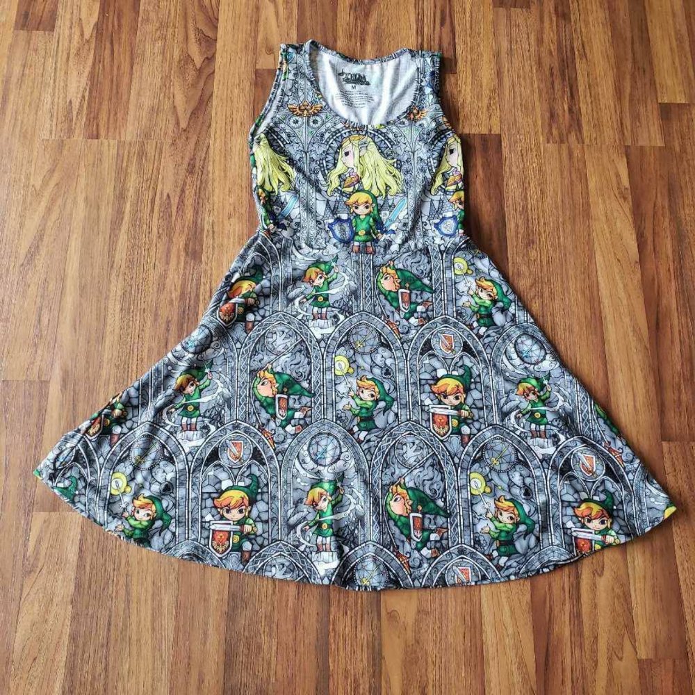 The Legend Of Zelda The Wind Waker Nintendo Womens A Line Dress Gray Stretch M
